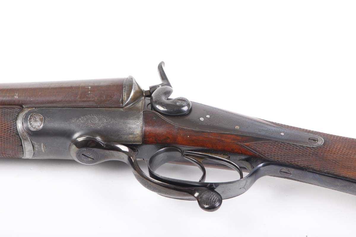 Ⓕ (S2) 12 bore double hammer gun by J. H. Crane, 29½ ins brown damascus barrels (reproofed, - Image 8 of 9