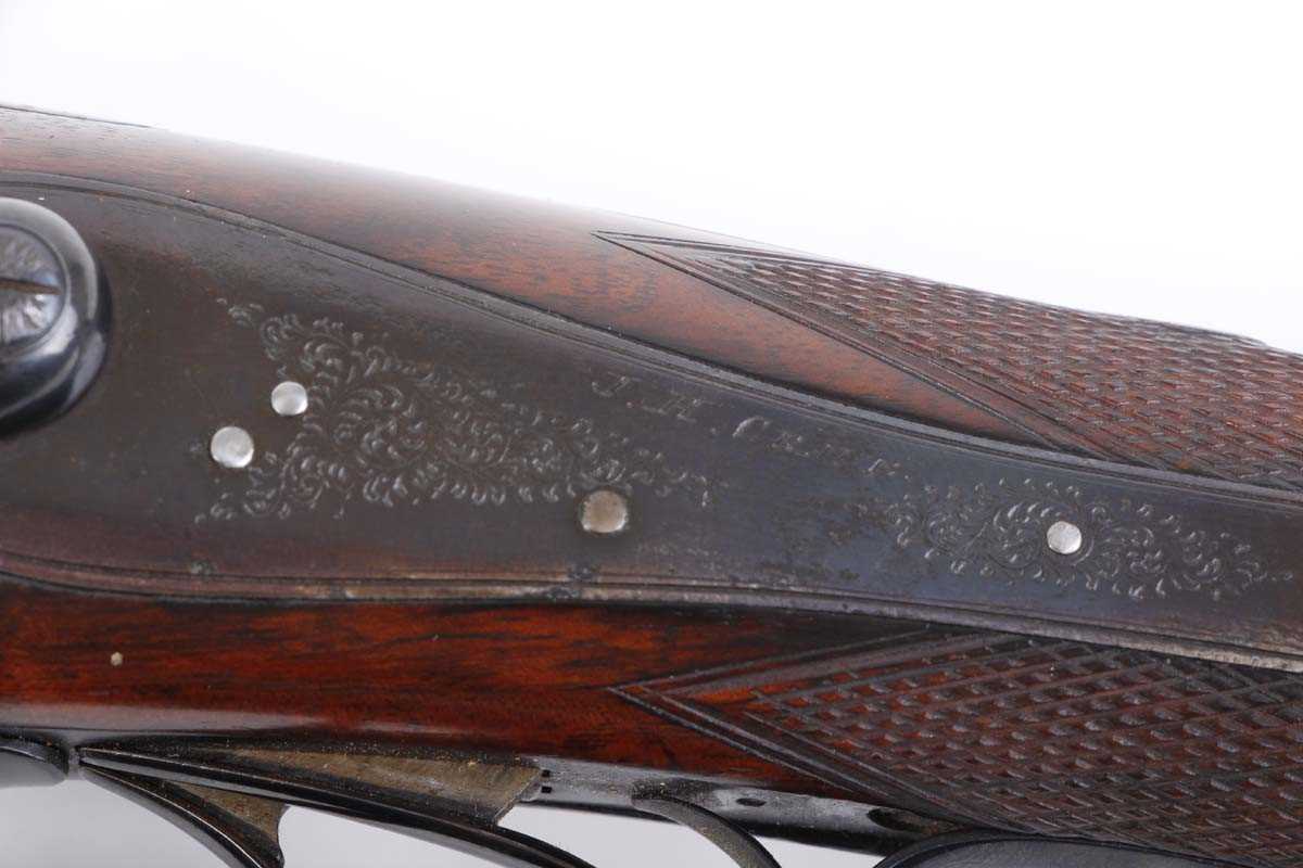 Ⓕ (S2) 12 bore double hammer gun by J. H. Crane, 29½ ins brown damascus barrels (reproofed, - Image 9 of 9