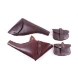 A leather holster for Webley Service revolver by Blackman Leather Goods, Bermondsey dated 1938,