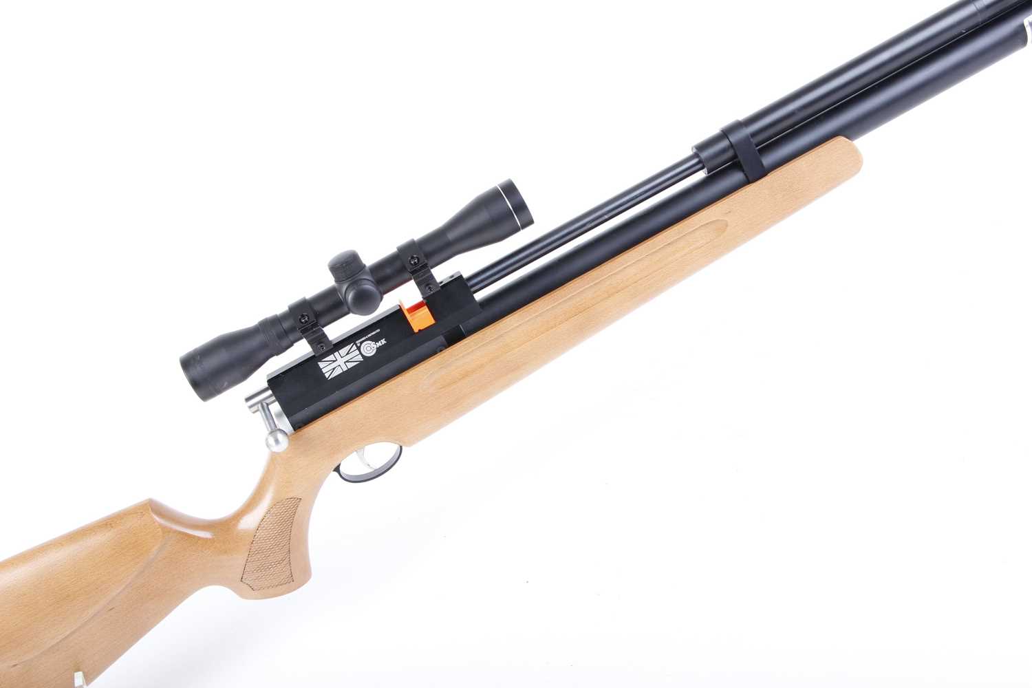 .177 SMK Artemis M22 PCP bolt-action air rifle, shrouded barrel, mounted 4x32 scope, Monte Carlo