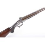 (S58) 12 bore Pinfire Double Rifle by James Woodward, c.1875, with 28 ins brown damascus barrels,
