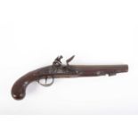 (S58) 25 bore English flintlock pistol, 7½ ins fullstocked brass barrel (losses to wood, ramrod