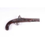 (S58) 32 bore flintlock pistol, 7½ ins barrel, half stocked with wooden ramrod, steel lock,