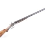 Ⓕ (S2) 12 bore double hammer gun by Riggs & Co., 30 ins nitro proof barrels, ¼ & ¾, rib with bead