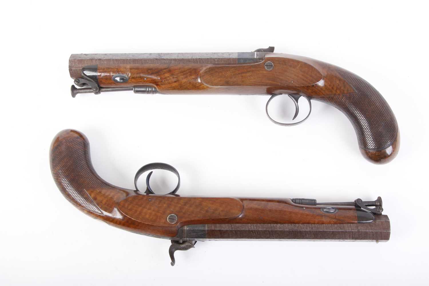 (S58) A cased pair of 18 bore percussion pistols by Hamburger & Co., each with a 7½ ins damascus - Image 3 of 21