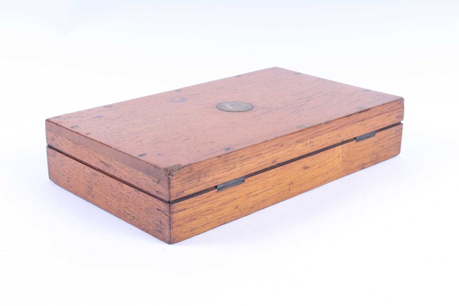 An oak pistol case, blue baize fitted interior, max. internal depth 1½ ins11½ x 6 1/16 ins - Image 3 of 6