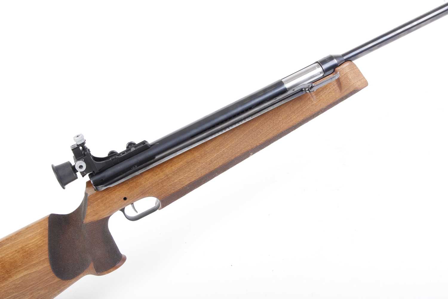 .177 Anschutz Match Mod. 250 sidelever target air rifle, fitted front and rear target sights, walnut