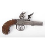 (S58) 40 bore Flintlock Pocket Pistol by Dawkes, 2 ins round turn off barrel, London proof marks,
