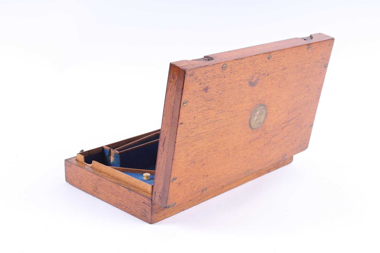 An oak pistol case, blue baize fitted interior, max. internal depth 1½ ins11½ x 6 1/16 ins - Image 2 of 6