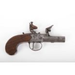 (S58) 50 bore Flintlock Pocket Pistol by Pratt, 2 ins round turn off barrel, boxlock action engraved