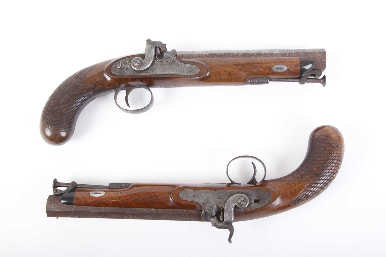 (S58) A cased pair of 18 bore percussion pistols by Hamburger & Co., each with a 7½ ins damascus - Image 2 of 21