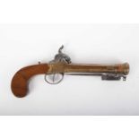 (S58) Percussion Blunderbuss Pistol with Spring Bayonet, brass 5¾ ins cannon barrel, ring mounted