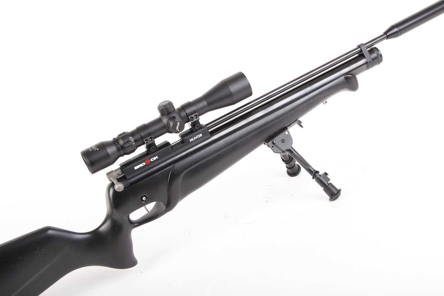 .22 Brocock Hunter PCP bolt-action air rifle, single shot, fitted moderator, mounted 3-9x40
