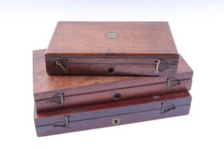 Three wooden pistol boxes for restoration Internal measurements (approx.)Box 1 (fitted interior):