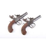 (S58) Pair of 50 bore Flintlock Pocket Pistols by Hill, 1½ ins round turn off barrels with