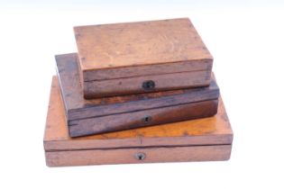Three oak pistol boxes for restoration Internal measurements (approx.)Box 1: 7¼ x 4½ x 1½ insBox