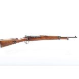 Ⓕ (S1) 7mm Mauser bolt-action carbine, 18 ins full stocked barrel, blade and folding sights,