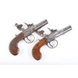 (S58) A pair of 50 bore flintlock pocket pistols by Blanch, each with a 1¾ ins turn-off barrel,