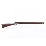 (S58) 14 bore percussion musket, 26 ins barrel, fullstocked with captive steel cleaning/ramrod,