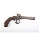 (S58) 54 bore English percussion pocket pistol, 3 ins octagonal barrel, engraved boxlock action,