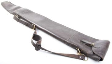 Leather gun slip, fleece lined with brass fittings, top and zip side opening, leather shoulder