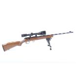 Ⓕ (S1) .22 Marlin bolt-action rifle, 21½ ins screwcut barrel (capped), hooded blade foresight,