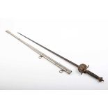 Victorian Court sword, 30½ ins double edged tapered blade, brass downswept shell guard with 52nd (