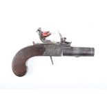 (S58) 40 bore flintlock pocket pistol by Joseph Tart, 1½ ins turn-off barrel, engraved boxlock