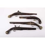 (S58) Four Flintlock pistols, for parts or repair Circa 18th century. Poor condition, actions not