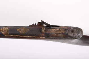 (S58) Khyber Matchlock Jezzail , 45 ins full stocked barrel, with gold decoration at action and