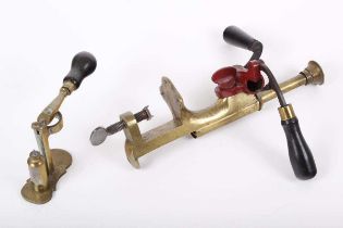 12 bore Combined brass and red painted table loader by Eley and brass 12 bore capper decapper