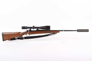 Ⓕ (S1) .223 (Rem) Ruger M77 MkII bolt-action rifle, 23 ins barrel with fitted moderator, internal