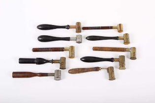 10 Various powder and shot measures mainly adjustable brass, one stamped BGI Co, Pat. Feb 25. 1890
