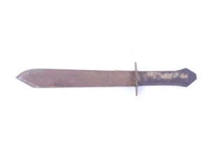 A bowie knife, 10½ ins blade with skull and crossbones, wood grips
