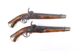 (S58) A pair of 16 bore Percussion percussion pistols, both with a 9 ins fullstocked barrel, steel