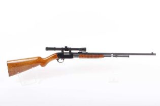 Ⓕ (S1) .22 FN Browning take-down pump-action rifle, 22 ins barrel with original sights, tube