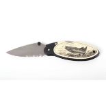 Buck 430U folding pocket knife with L. Laydon scrimshaw