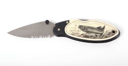 Buck 430U folding pocket knife with L. Laydon scrimshaw