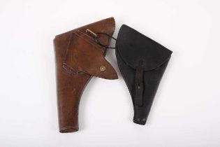 A leather holster for Webley Service revolver, dated 1916, together with another black leather