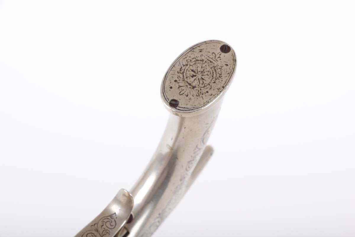 (S58) .50 English or Scottish Percussion Saw Handle Belt Pistol, 5,1/8 ins octagonal damascus - Image 8 of 8