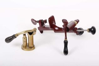 12 bore Combined brass and red painted table loader by James Dixon & Sons, no.1164N and brass 12