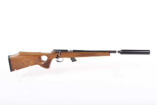 Ⓕ (S1) .22 Anschutz Model 1417 bolt-action rifle, 14 ins screw-cut barrel fitted with moderator,