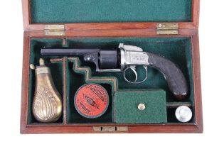 (S58) 120 bore percussion double-action transition revolver by White & Bates, 3½ ins octagonal