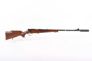 Ⓕ (S1) .22 Anschutz Model 1422 bolt-action rifle, 24 ins barrel with fitted moderator, hooded-