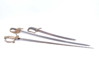 Imperial Austrian court sword, 32 ins blade, brass hilt with Austrian double-headed eagle crest,