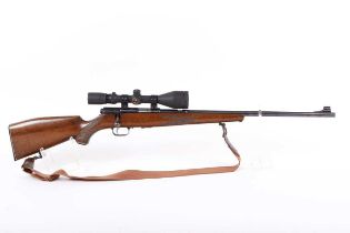 Ⓕ (S1) .22 Weihrauch HW60 bolt-action rifle, 23 ins barrel threaded for moderator (capped), 5 shot