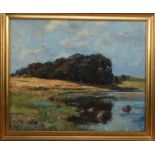 Aage Lund (1892-1972), landscape with a lake and trees, oil on canvas, signed bottom right,