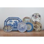 A collection of English late 18th century and later transferware ceramics, comprising a large blue
