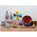 A mixed lot of ceramics and glass, including Aldermaston, modern Wedgwood Jasperware, Poole pottery,
