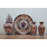 A collection of Chinese Imari pattern ceramics, comprising a large charger with scalloped rim,